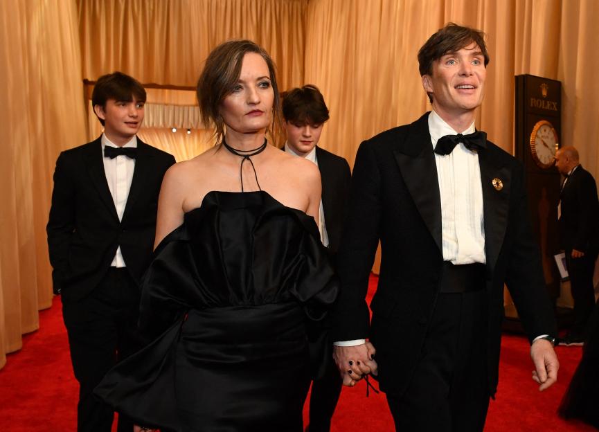 Cillian Murphy arriving at the Academy Awards with his wife and two sons.