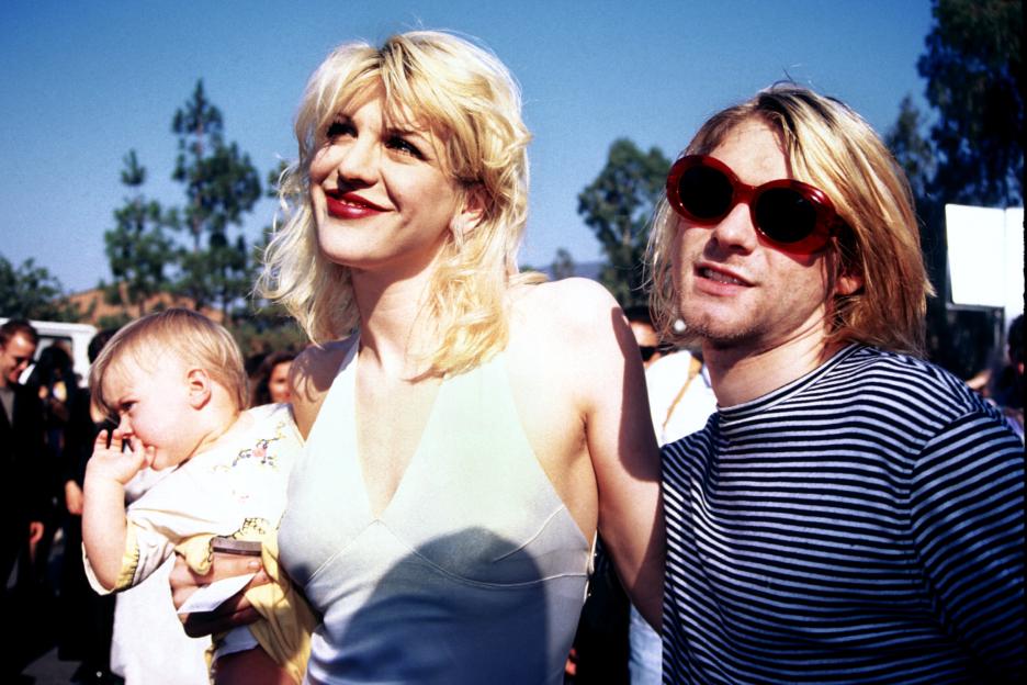 Kurt Cobain, Courtney Love and baby Frances Bean attending the 1993 MTV Music Video Awards in Los Angeles 09/02/93