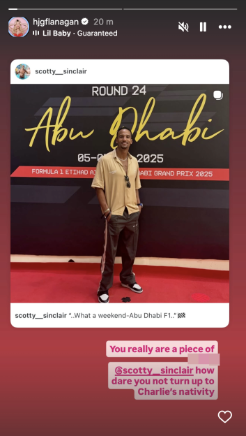 Helen Flanagan Instagram story criticizing Scott Sinclair