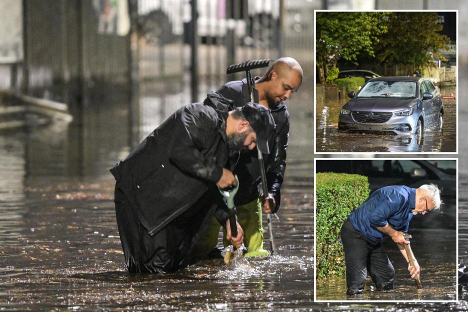 "Major City Faces Flooding After Drought: Locals Battle Lightning Strikes and Unclog Underwater Streets"