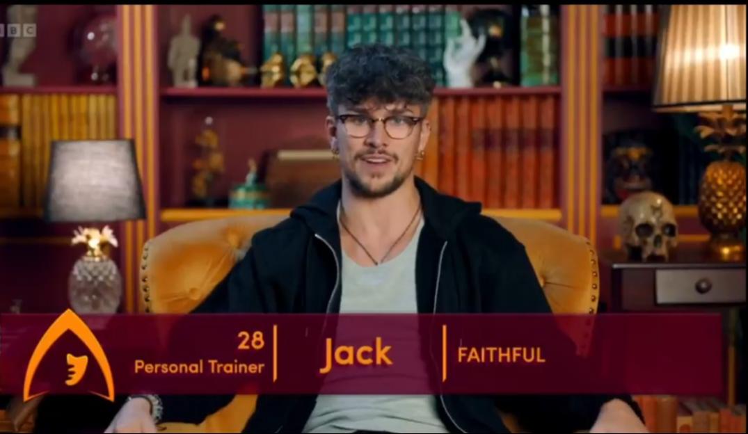 Jack, a 28-year-old personal trainer, identified as Faithful, sitting in a room with bookshelves and decorative items.