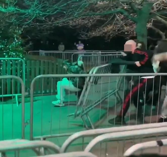 Brawl knocks over temporary railings