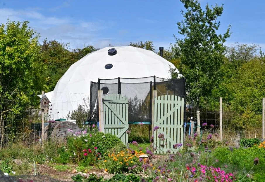 The off-grid home of Jon and Holly Wright at the Jolly Moon site in South Wonston, Hampshire.