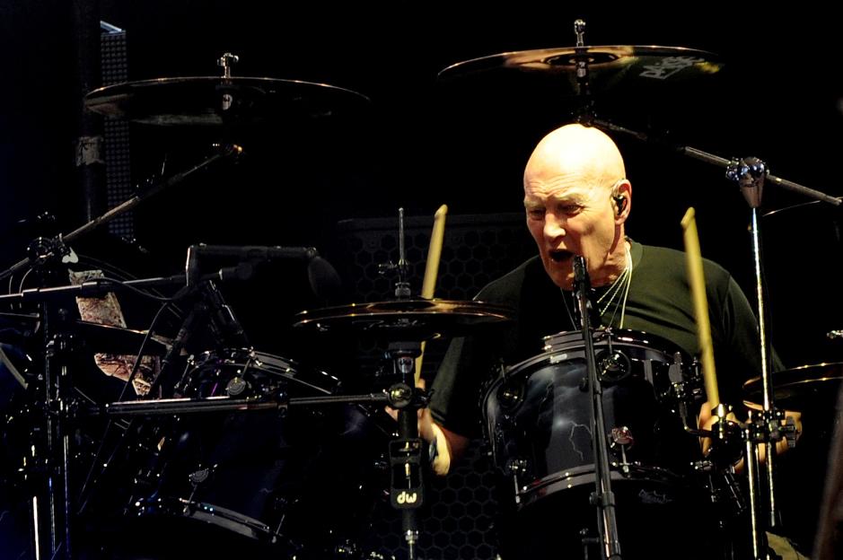 Chris Slade of AC/DC performs at Etihad Stadium.