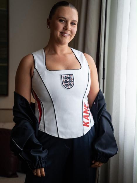 'Kate Kane Stuns in Custom England Vest as Wags Gear Up to Support Their Partners in World Cup Showdown Against Mexico'