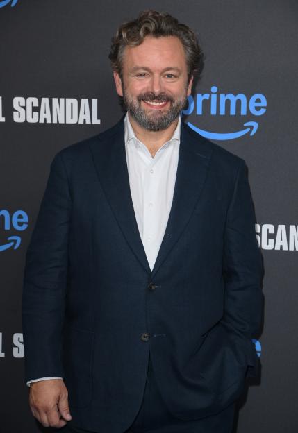 Michael Sheen smiling at the "A Very Royal Scandal" UK special screening.