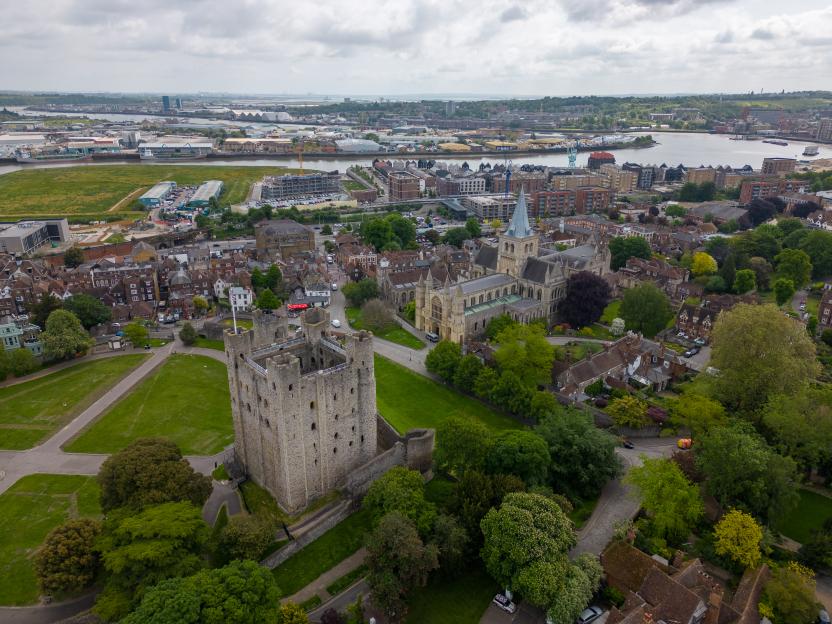 Old city center Rochester by drone