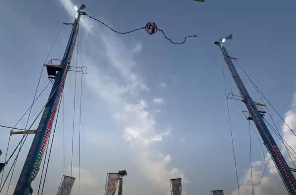 Terrifying Incident: Cable Breaks on 300ft Slingshot Ride, Sending Riders Colliding into Pole at Fairground Festival