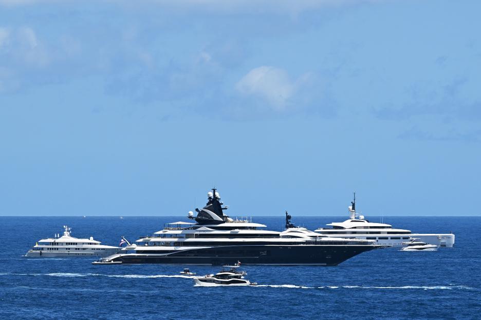 Yachts in the harbor during practice ahead of the F1 Grand Prix of Monaco at Circuit de Monaco.
