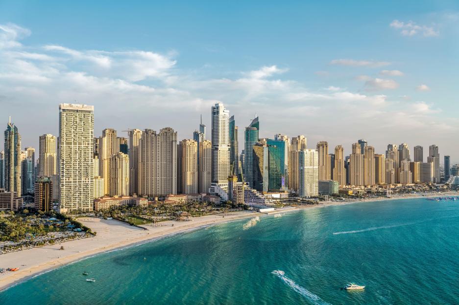Aerial view of Dubai Marina, United Arab Emirates.
