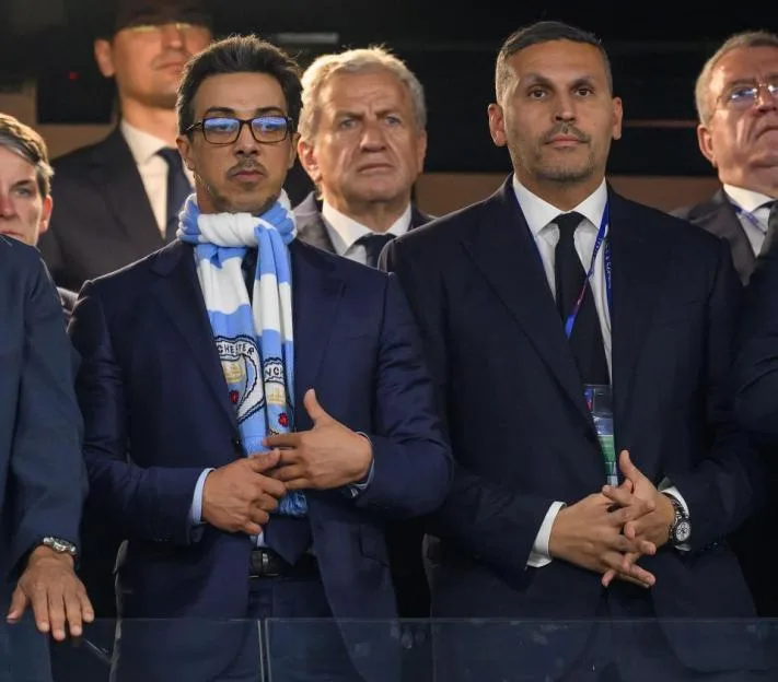 London, UK. 30th Sep, 2026. Manchester City owner Sheikh Mansour (left) and Chairman Khaldoon Al Mubarak at the Champions League Final in Istanbul. Manchester City have been found guilty by the Premier League of all 115 charges relating to financial