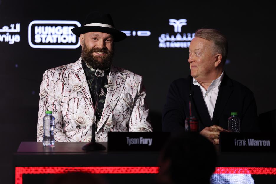 Tyson Fury and Frank Warren at a press conference in Riyadh.