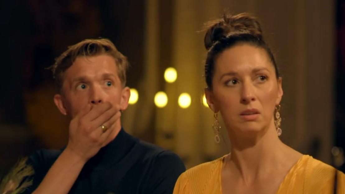 Stephen and Rachel looking shocked.