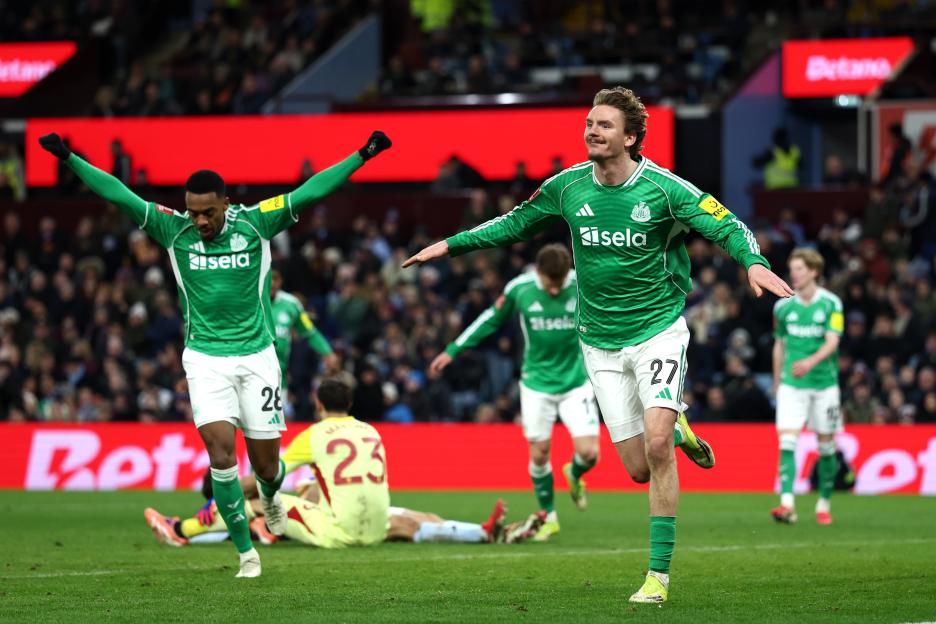 Nick Woltemade of Newcastle United celebrates scoring a goal during the Emirates FA Cup Fourth Round match.