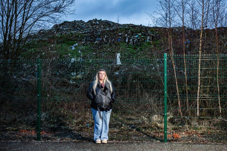 Aerial view of the illegal waste dump at Bickershaw, Wigan, Manchester.