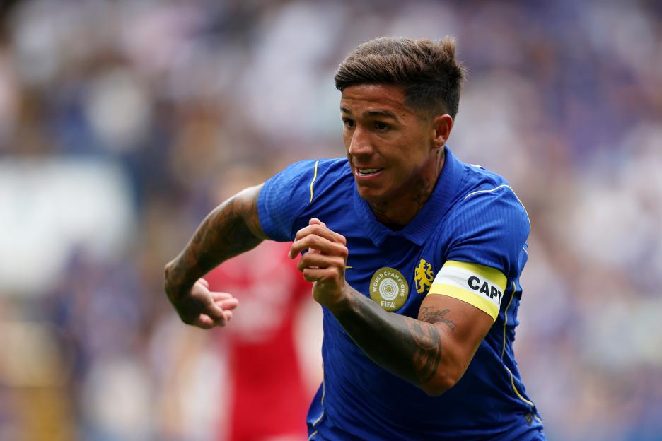 Enzo Fernandez of Chelsea runs off the ball during a friendly match.