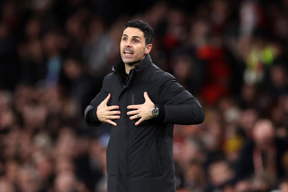 Mikel Arteta, Arsenal's manager, reacts during a Premier League match.