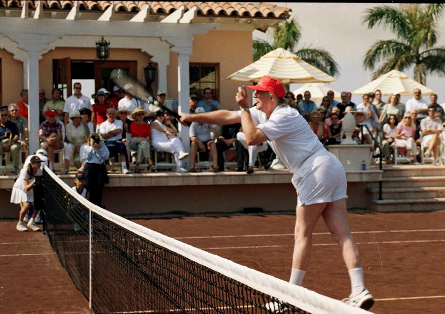 Donald Trump playing tennis at the Cap-Cure Pro-Am Invitational Tennis Tournament.