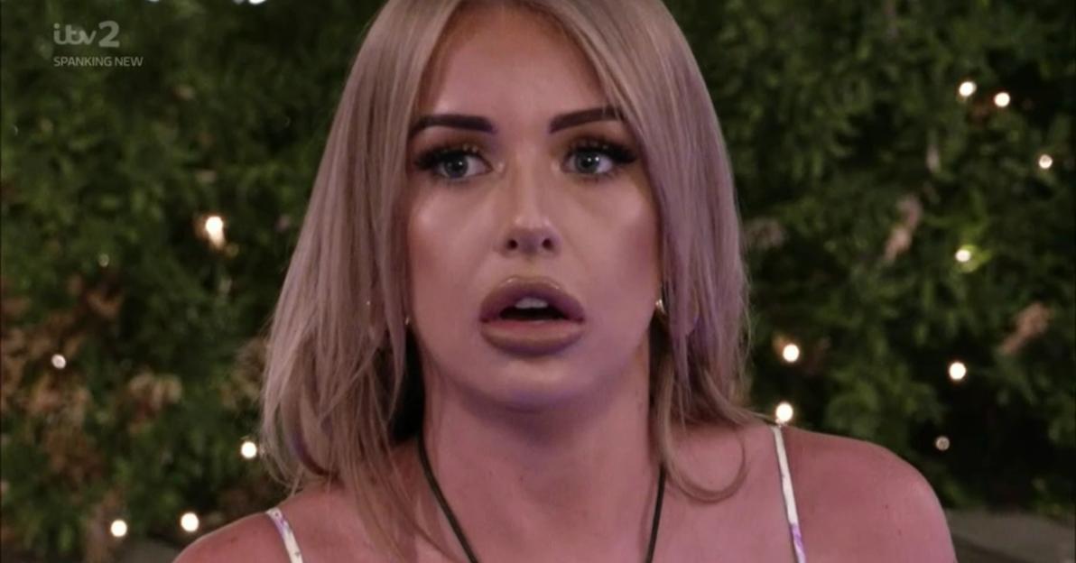 Faye Winter with a surprised expression on Love Island.