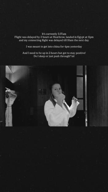 Tasha Ghouri brushes her teeth while dealing with travel delays.