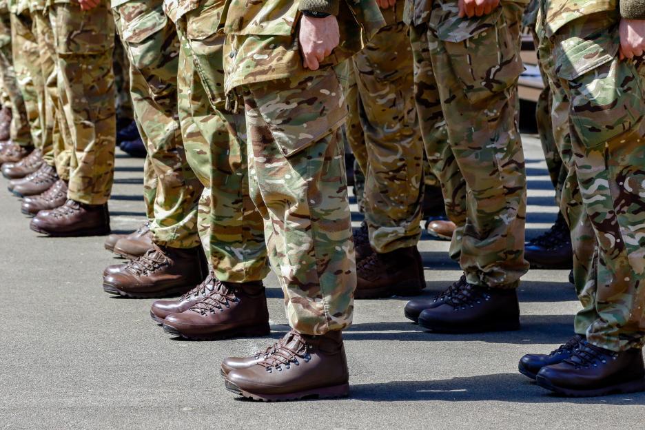 British soldiers on parade, Glasgow, Scotland, UK