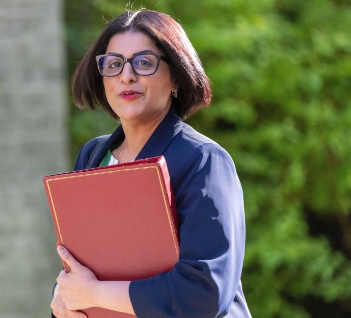 Shabana Mahmood, Home Secretary, holds a red folder at a cabinet meeting at 10 Downing Street London.