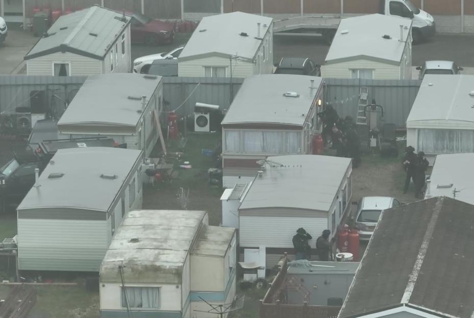 Screen grab from video showing police arresting Thomas McKenna at his caravan in Buckles Lane, South Ockendon, Essex.