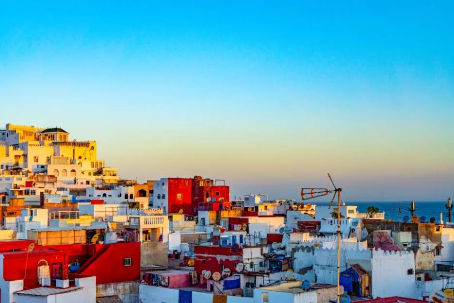 Residences scene at African side of the Strait of Gibraltar, Tangier, Morocco.