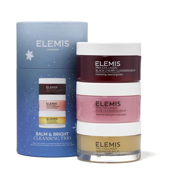Elemis Balm & Bright Cleansing Trio including Black Cherry, Rose, and original cleansing balms.
