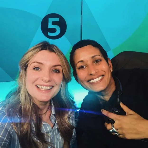 Anna Collinson with a fellow BBC star, both smiling for a selfie.