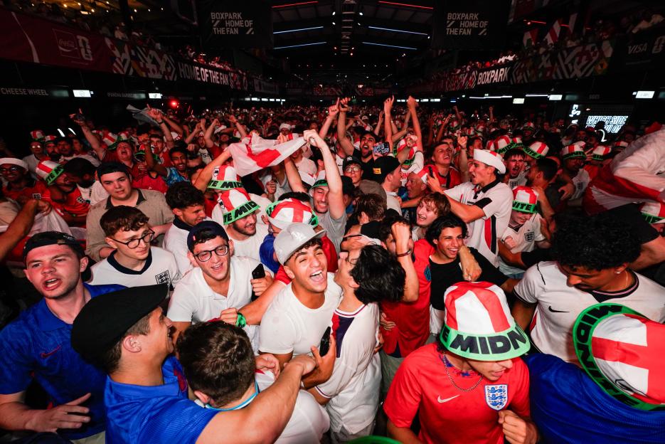 England fans at BOXPARK Wembley watch the FIFA World Cup match between England vs Mexico