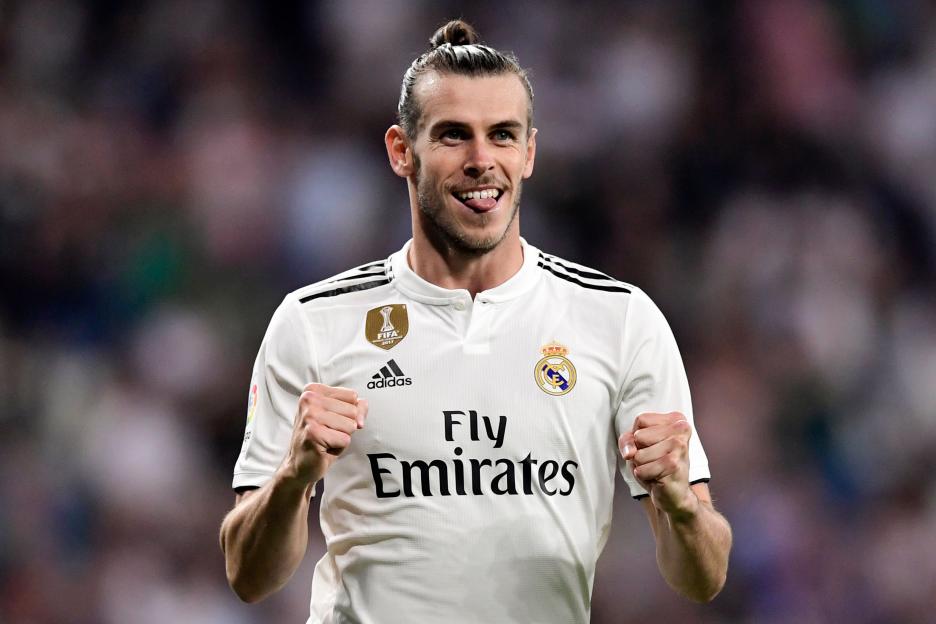 Real Madrid's Welsh forward Gareth Bale celebrates after scoring a goal.
