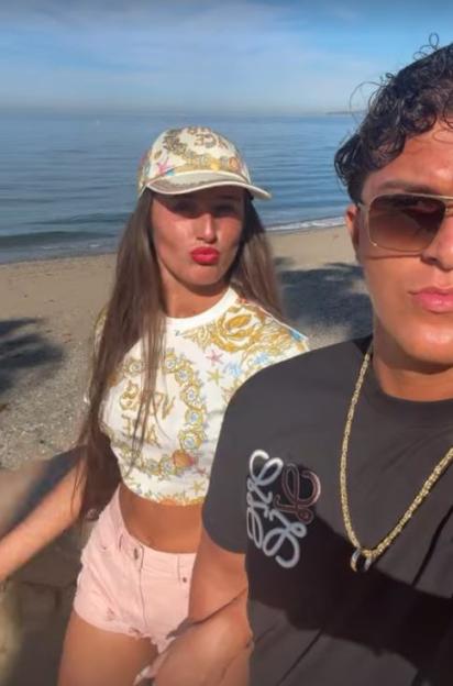 Venezuela Fury and Noah Price posing on their honeymoon.