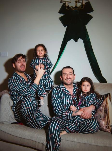 Brian Dowling with family in matching pajamas