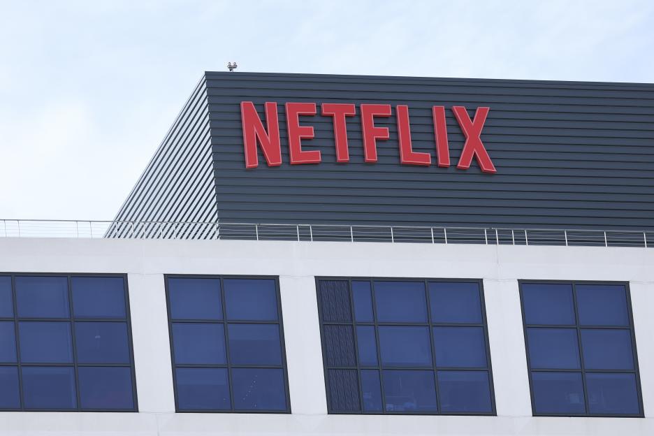 Netflix logo on an office building.