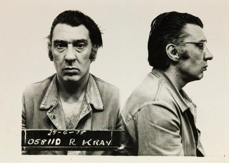 Mug shot of Ronnie Kray, showing front and profile views.
