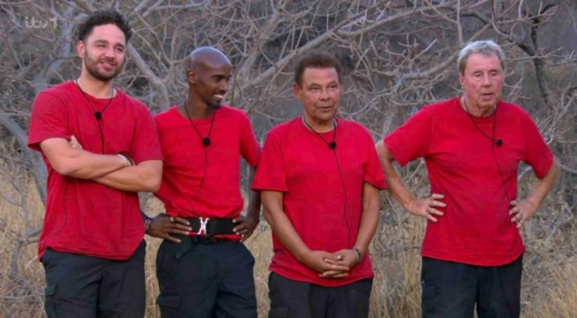 Harry Redknapp, Mo Farah, Adam Thomas, and Craig Charles in the I'm a Celebrity final.
