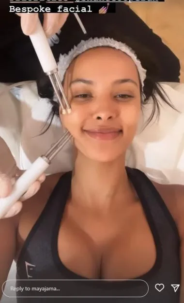 Maya Jama undergoing a facial treatment.