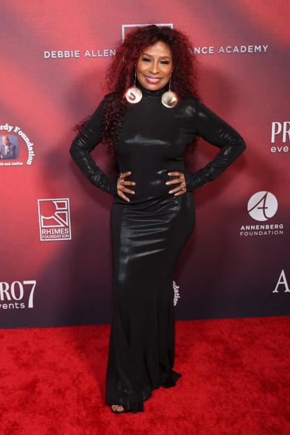 Chaka Khan poses on a red carpet for the Debbie Allen Dance Academy's 25th Anniversary Silver Slipper Gala.