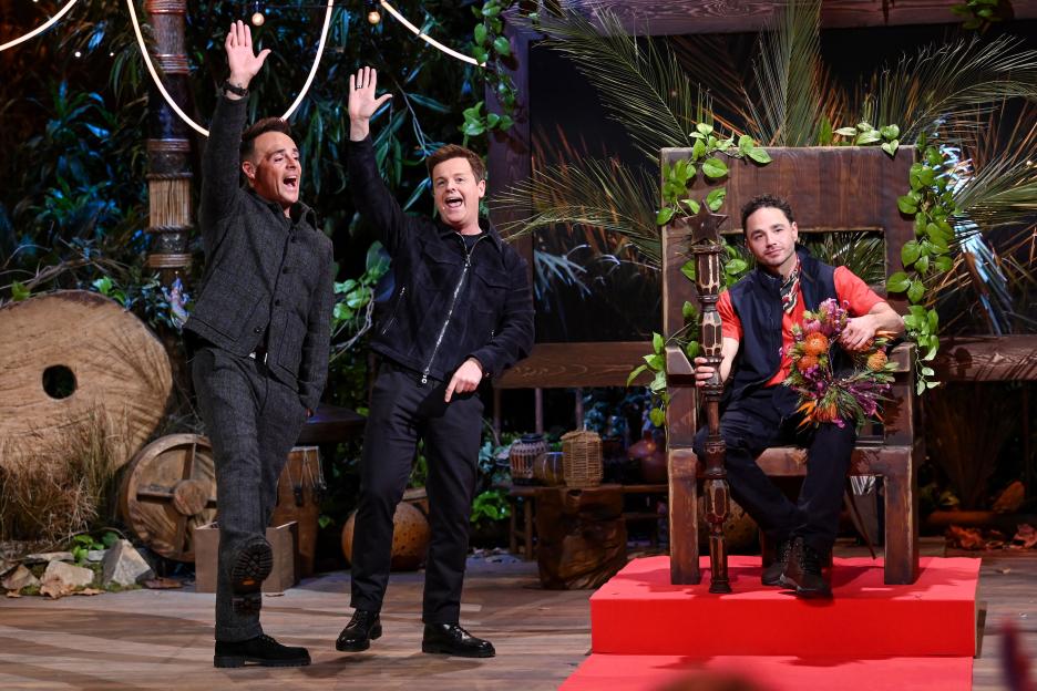 Adam Thomas with Anthony McPartlin and Declan Donnelly on the set of "I'm A Celebrity... Get Me Out Of Here! South Africa".