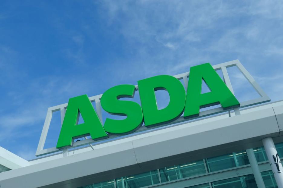 An image collage containing 1 images, Image 1 shows Asda supermarket sign against a blue sky