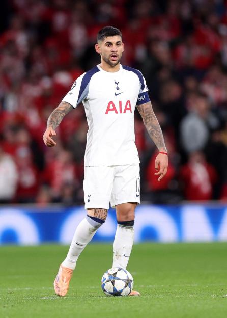Cristian Romero of Tottenham Hotspur on the field during a UEFA Champions League match.