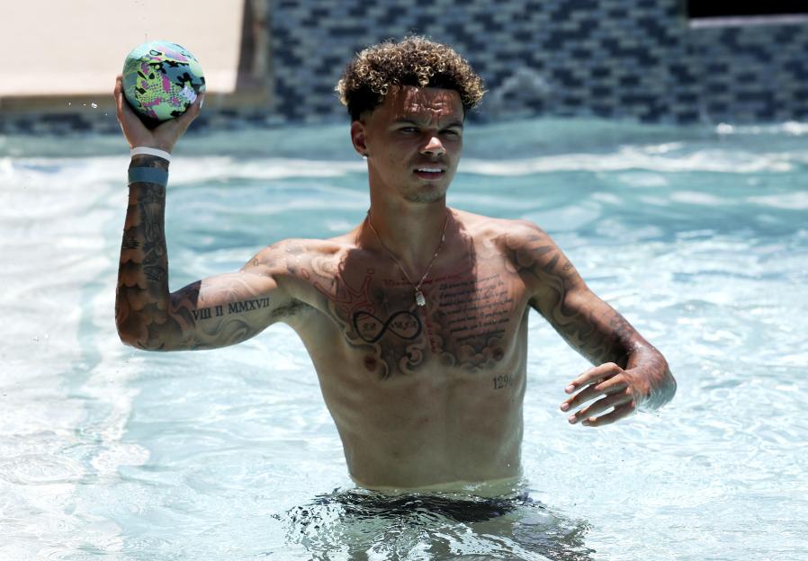 Nico O'Reilly of England in the pool during a recovery day.