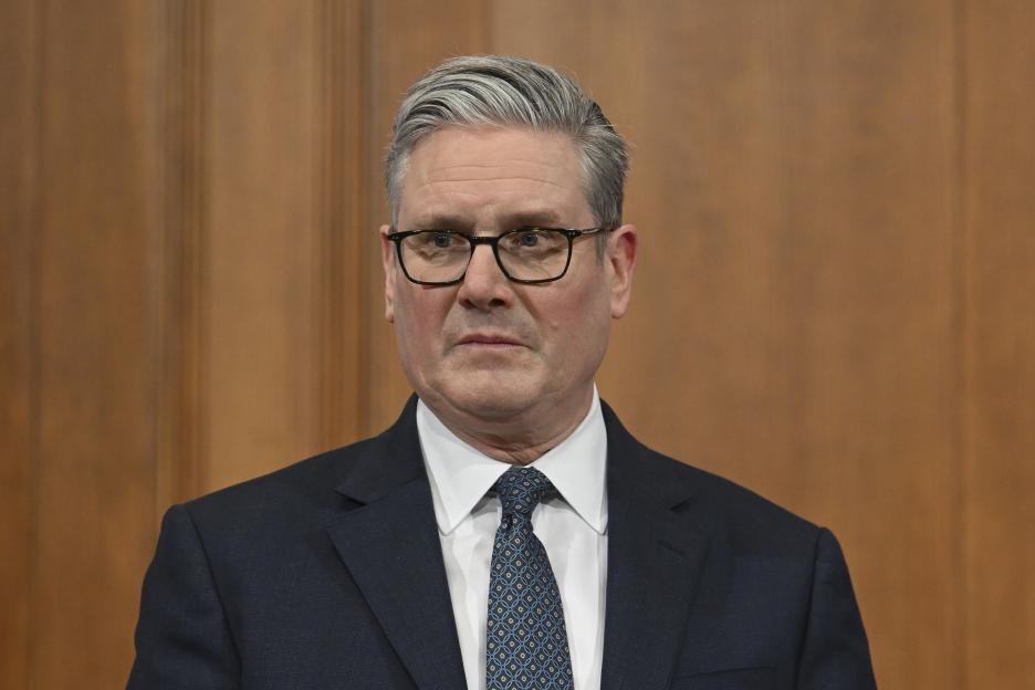 British Prime Minister Keir Starmer at a press briefing.