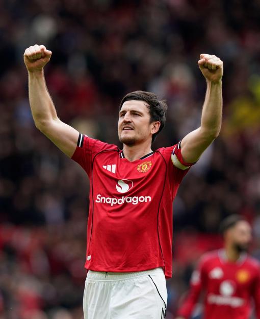 Manchester, England, 3rd May 2026. A Jubilant Harry Maguire of Manchester United celebrates the win during the Manchester United vs Liverpool Premier League match at Old Trafford, Manchester. Picture credit should read: Andrew Yates / Sportimage
