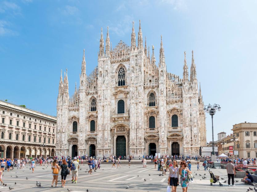 Milan Cathedral (Duomo di Milano) from the Piazza del Duomo, Milan, Lombardy, Italy