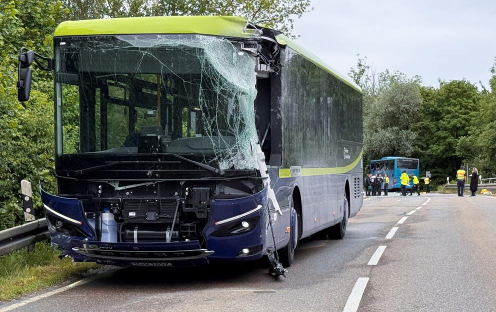 A view of the scene of a crash of two buses near Dachau