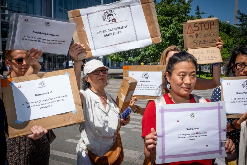 The gathering of the MeTooEcole collective in front of the Paris courthouse, France - 26 May 2026