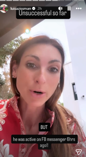 A woman in a red and white patterned top talks about being unsuccessful so far, but notes someone was active on Facebook Messenger six hours ago.