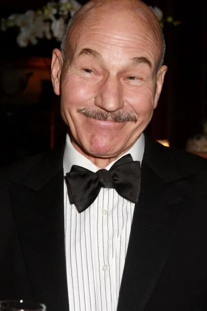 Actor Patrick Stewart wearing a tuxedo and bow tie.